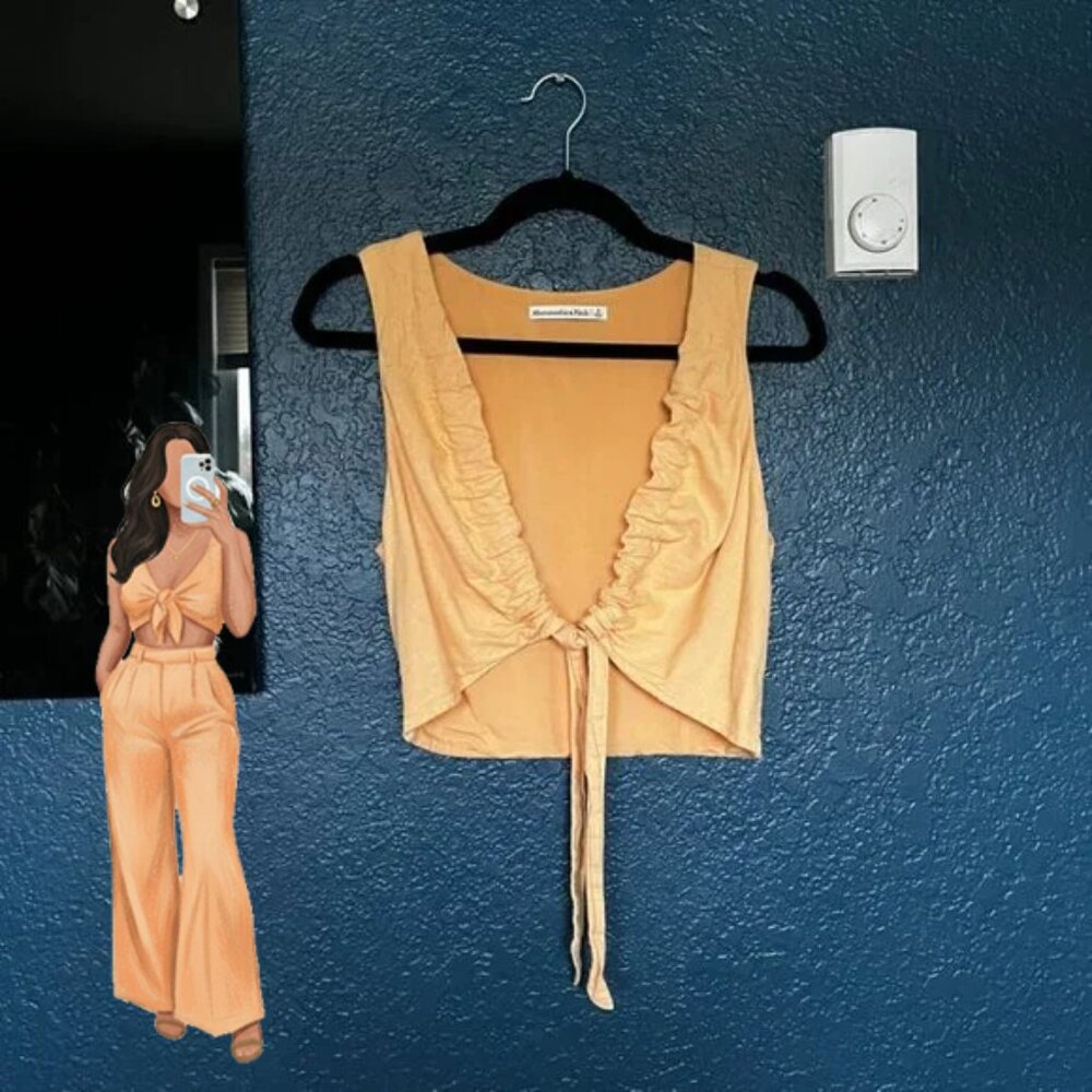 ABERCROMBIE & FITCH Cropped Linen Tie Front Vest Top Women’s Small Orange/Peach